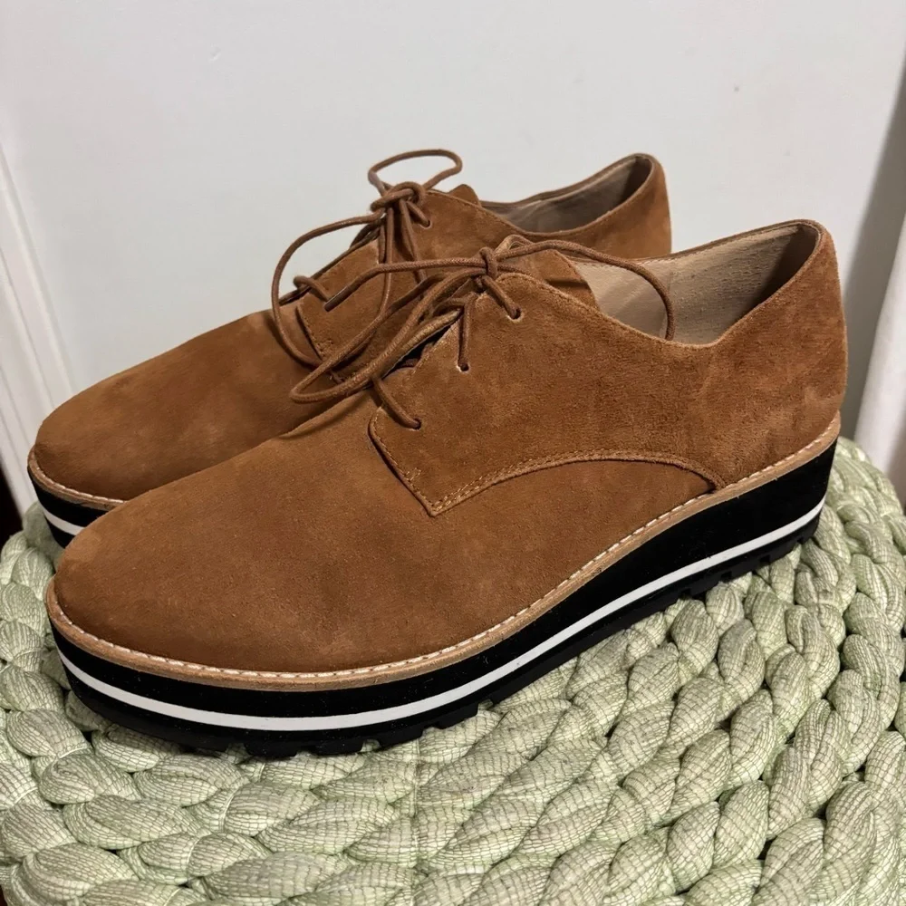 Eileen Fisher Eddy Tan/Brown Suede Platform Oxford Derby Shoes
